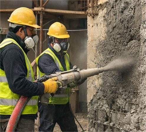Explore About Guniting process applied for concrete surface repair and structural strengthening in India